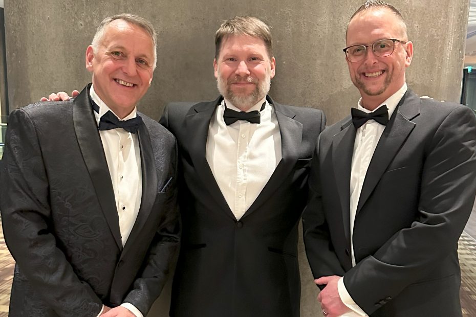 Dean Fosbury, Carl Birch, Martin Cooper at the MPG dinner Jan 25